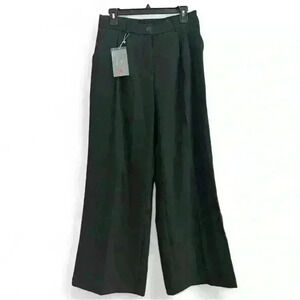 Wide leg pants, high elastic waist Black trousers - Long Straight, Size Large